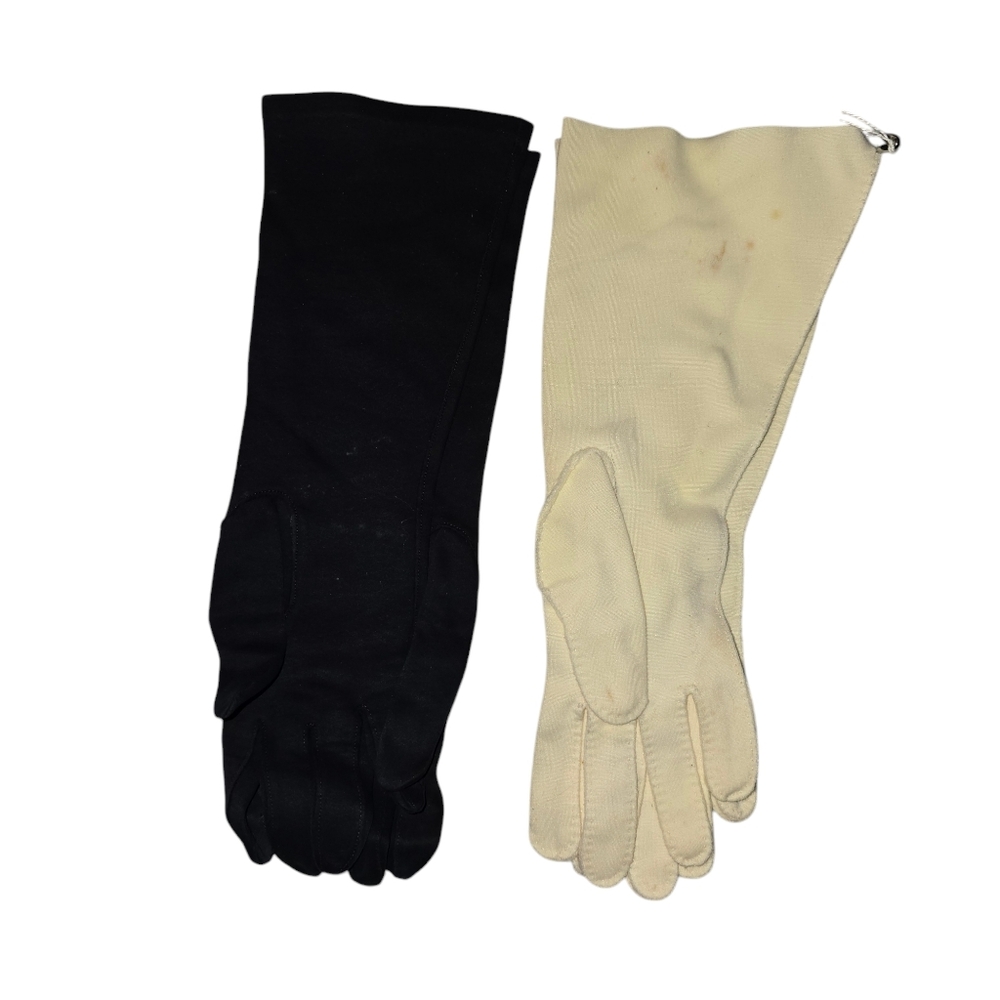 2 Vintage Long Womens Gloves Black and Cream Colored Like New